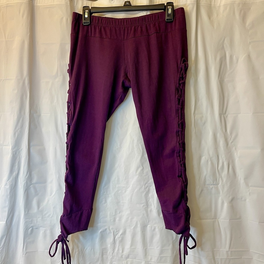 Jedzebel Rare Discontinued‎ Women Purple Lace Up Ruched Boho Leggings Sz L EUC